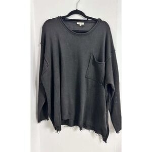 Easel Grunge Distressed‎ Knit Sweater Black Womens S